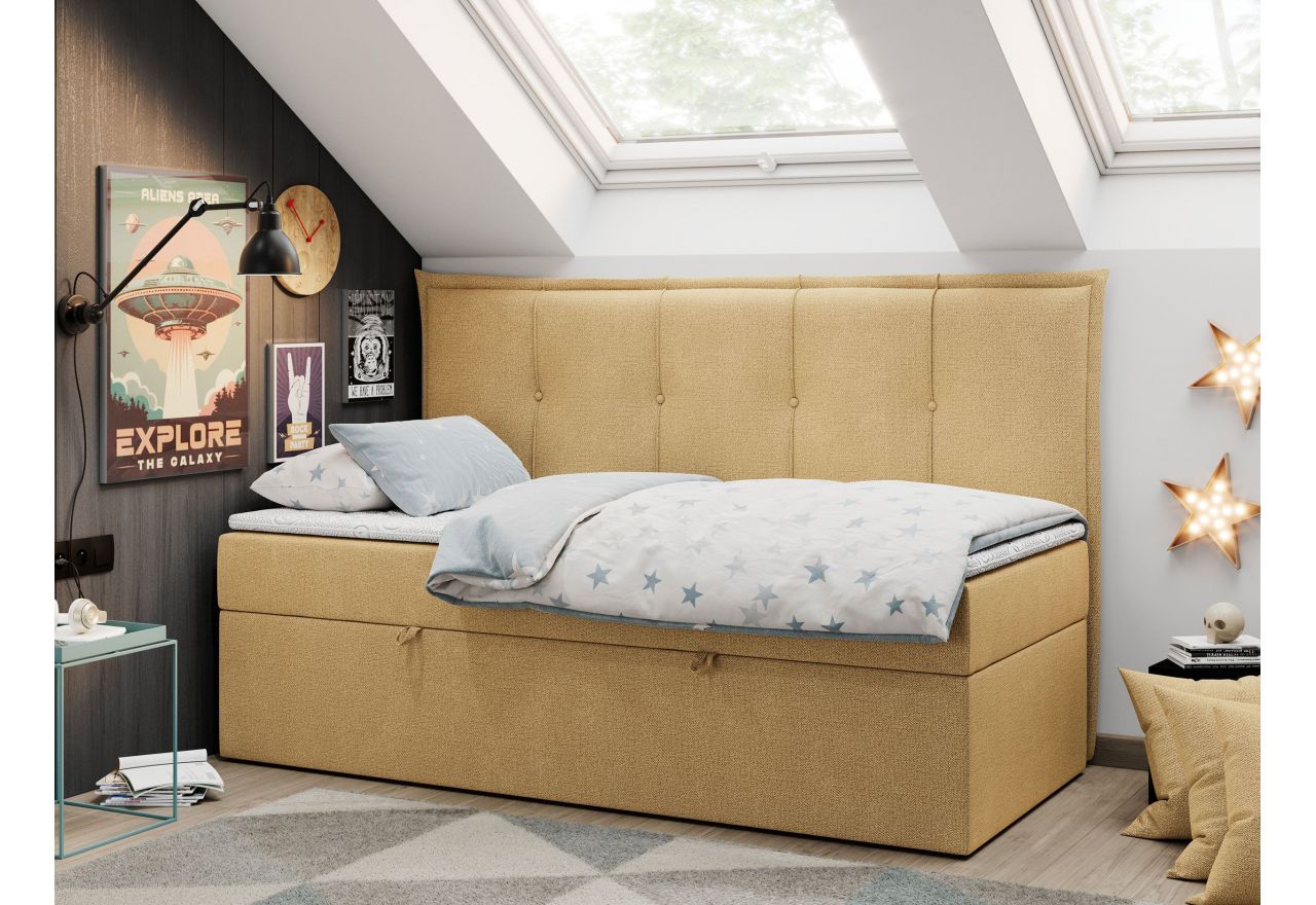 Łóżko młodzieżowe BANCO 90x200 - H3 - żółty, struktura - topper T25