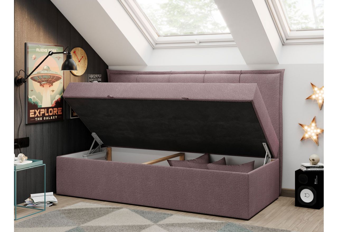 Łóżko młodzieżowe BANCO 90x200 - H3 - różowy, struktura - topper T25