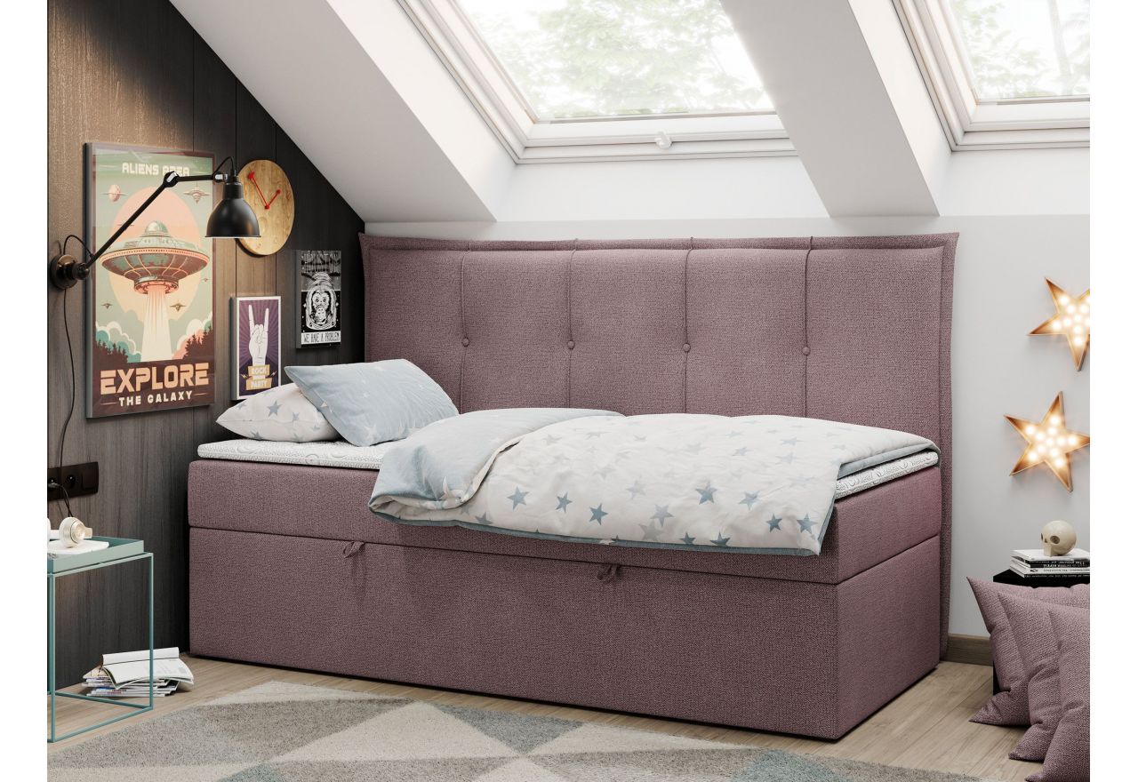 Łóżko młodzieżowe BANCO 90x200 - H3 - różowy, struktura - topper T25