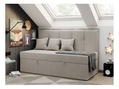 Łóżko młodzieżowe BANCO 90x200 - H3 - beżowy, struktura - topper T25