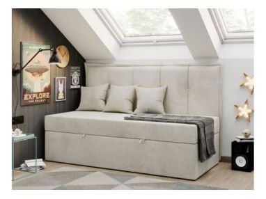 Łóżko młodzieżowe BANCO 90x200 - H3 - beżowy, welwet - topper T25