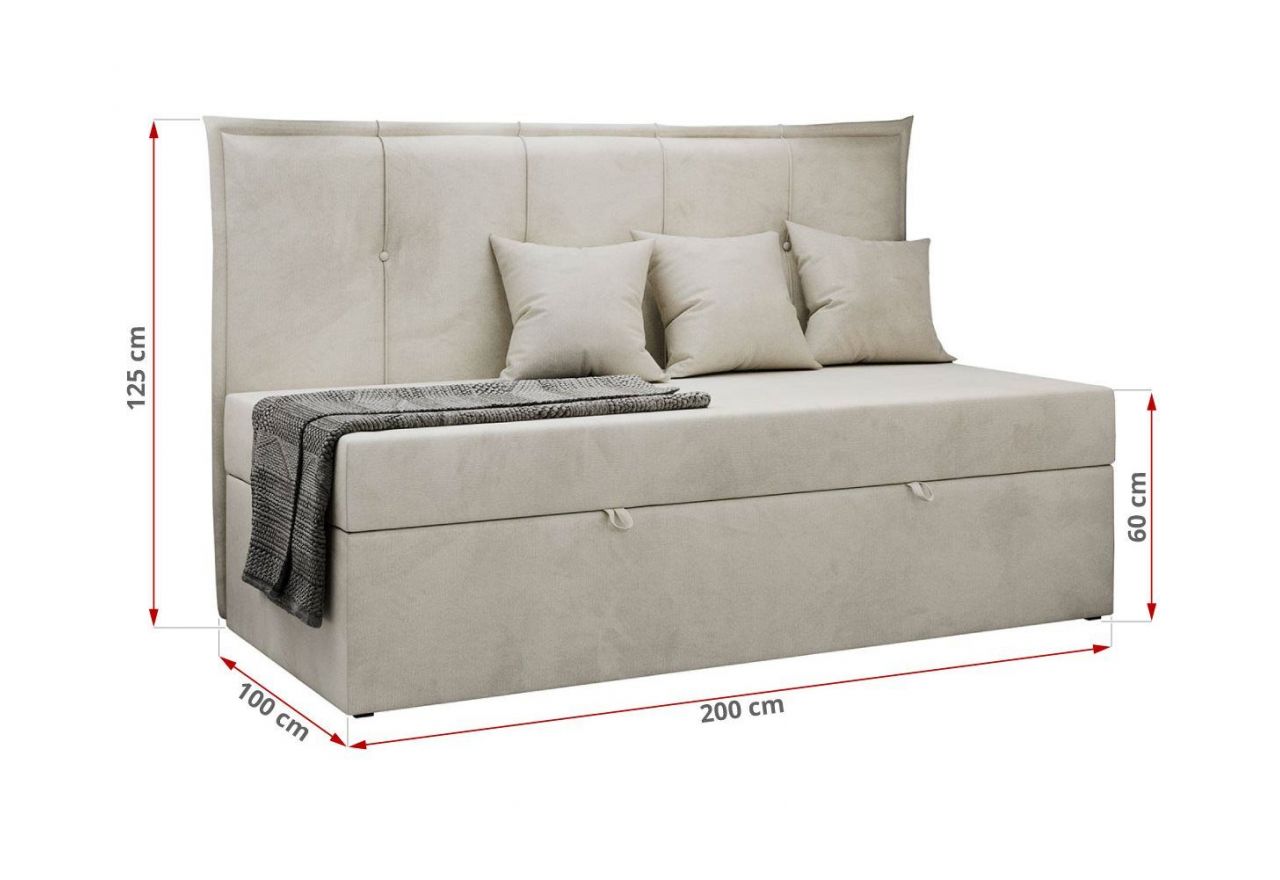 Łóżko młodzieżowe BANCO 90x200 - H3 - beżowy, welwet - topper T25