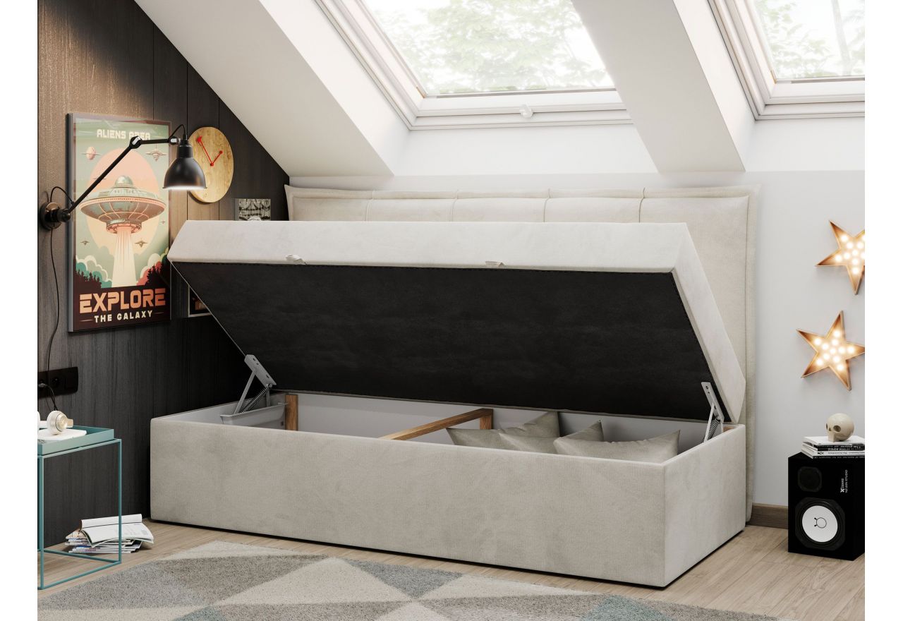 Łóżko młodzieżowe BANCO 90x200 - H3 - beżowy, welwet - topper T25