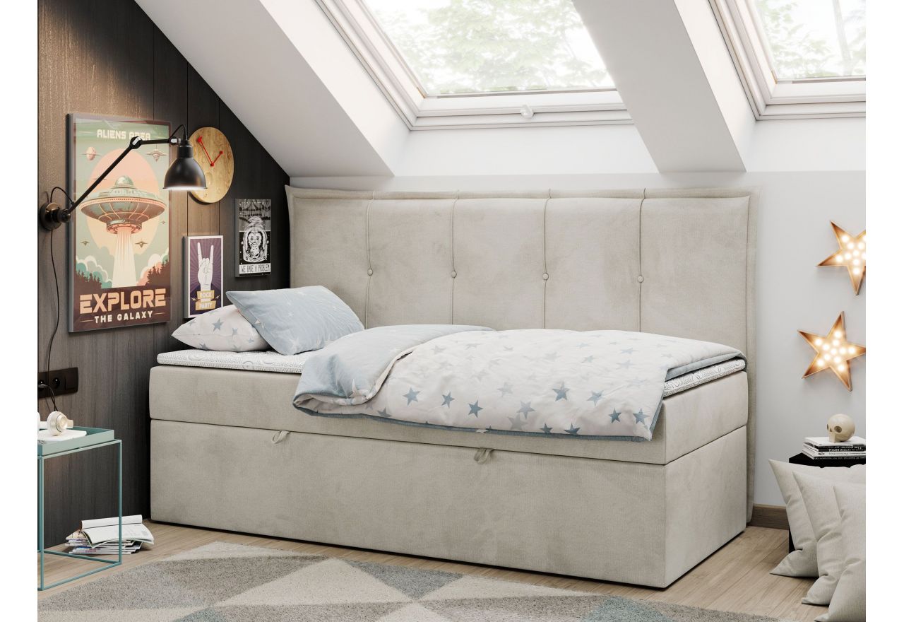 Łóżko młodzieżowe BANCO 90x200 - H3 - beżowy, welwet - topper T25