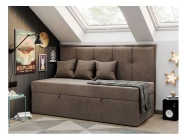 Łóżko młodzieżowe BANCO 90x200 - H3 - brązowy, welwet - topper T25