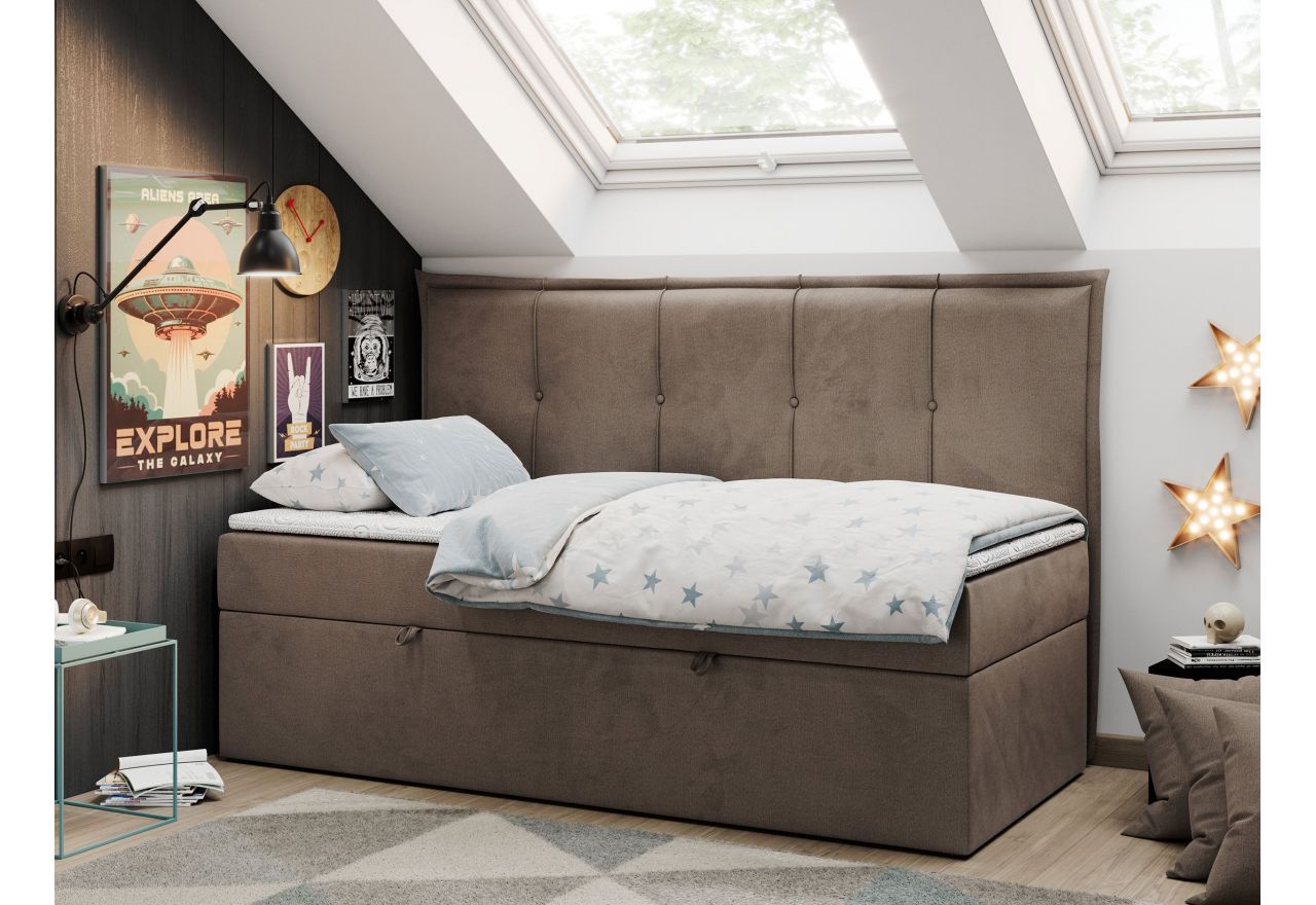 Łóżko młodzieżowe BANCO 90x200 - H3 - brązowy, welwet - topper T25