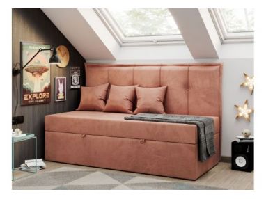 Łóżko młodzieżowe BANCO 90x200 - H3 - różowy, welwet - topper T25