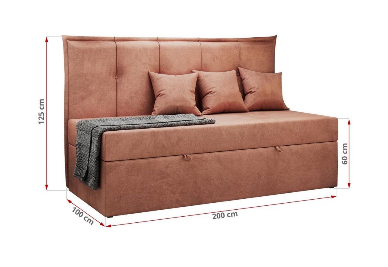 Łóżko młodzieżowe BANCO 90x200 - H3 - różowy, welwet - topper T25