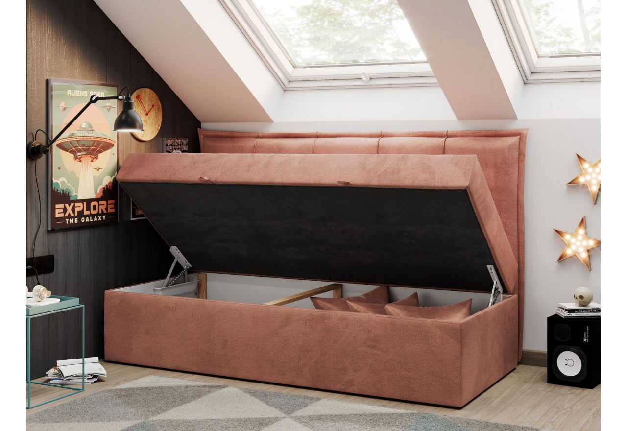 Łóżko młodzieżowe BANCO 90x200 - H3 - różowy, welwet - topper T25