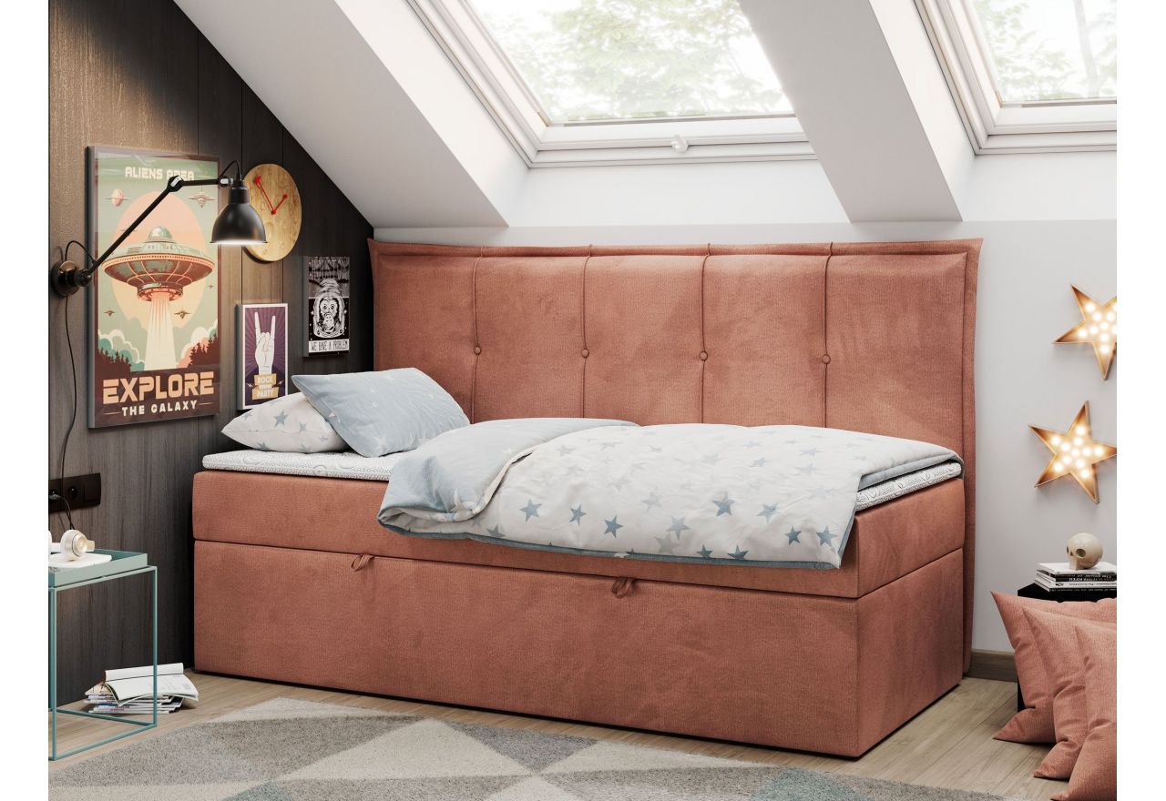 Łóżko młodzieżowe BANCO 90x200 - H3 - różowy, welwet - topper T25