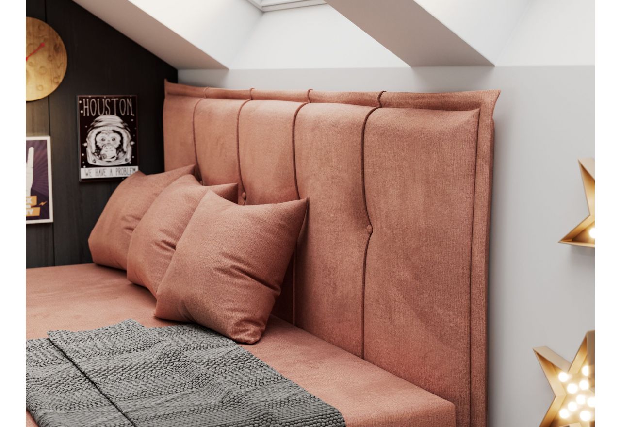 Łóżko młodzieżowe BANCO 90x200 - H3 - różowy, welwet - topper T25