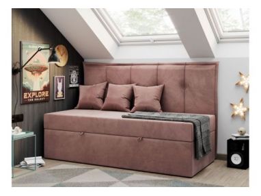 Łóżko młodzieżowe BANCO 90x200 - H3 - różowy, welwet - topper T25