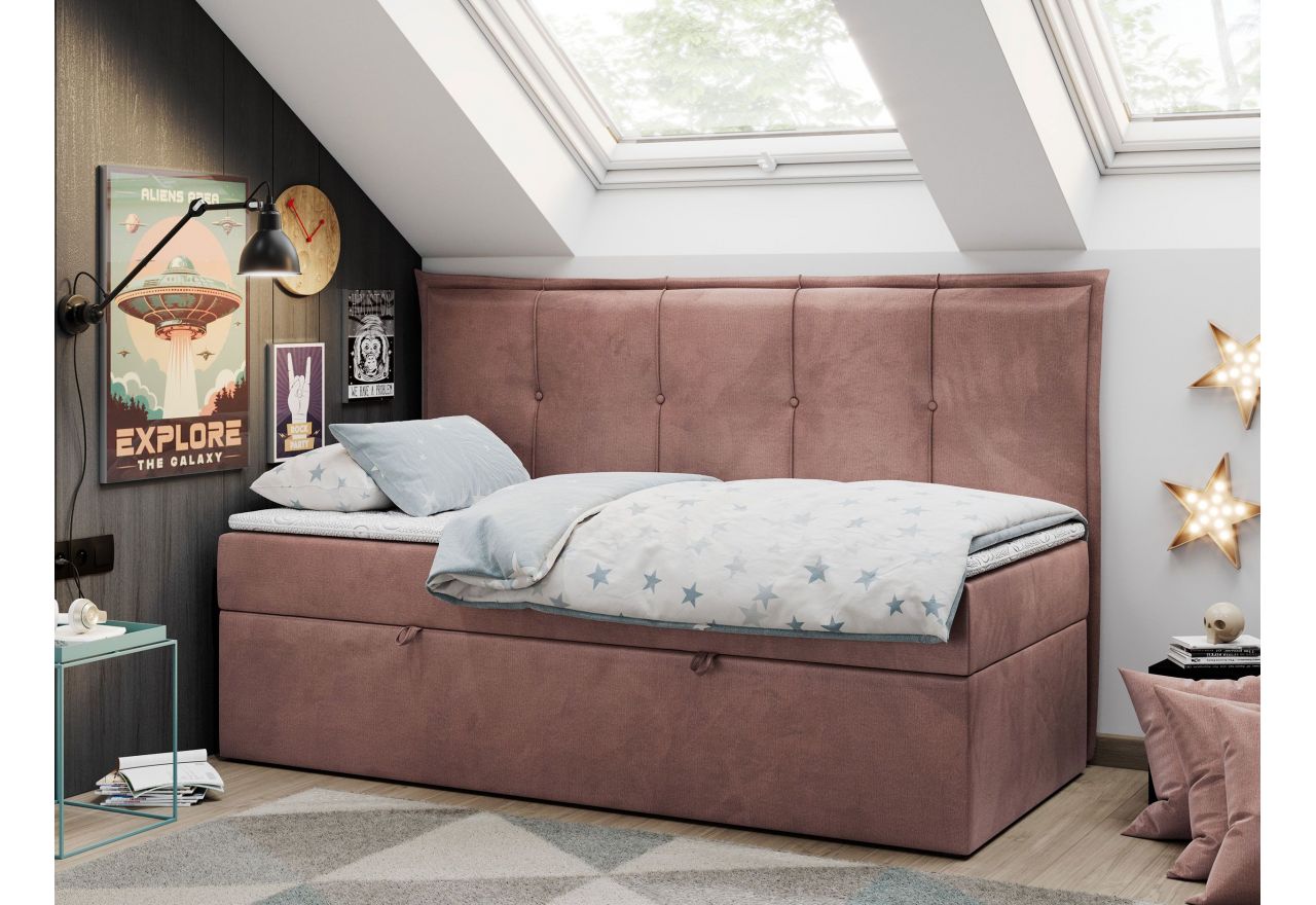 Łóżko młodzieżowe BANCO 90x200 - H3 - różowy, welwet - topper T25