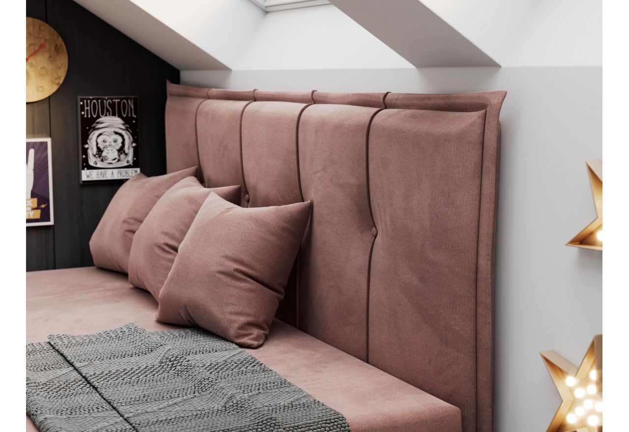 Łóżko młodzieżowe BANCO 90x200 - H3 - różowy, welwet - topper T25