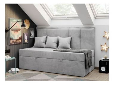 Łóżko młodzieżowe BANCO 90x200 - H3 - jasnoszary, welwet - topper T25