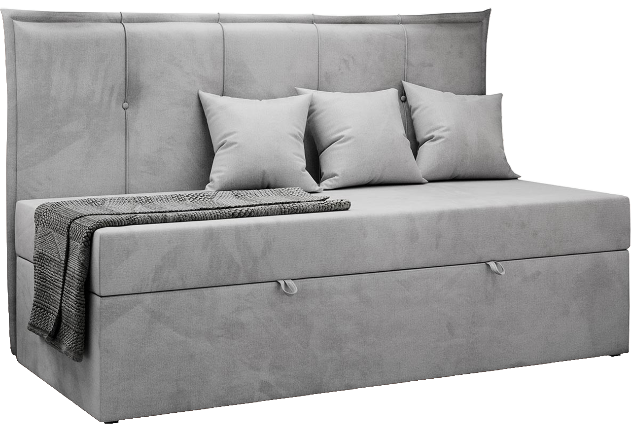 Łóżko młodzieżowe BANCO 90x200 - H3 - jasnoszary, welwet - topper T25