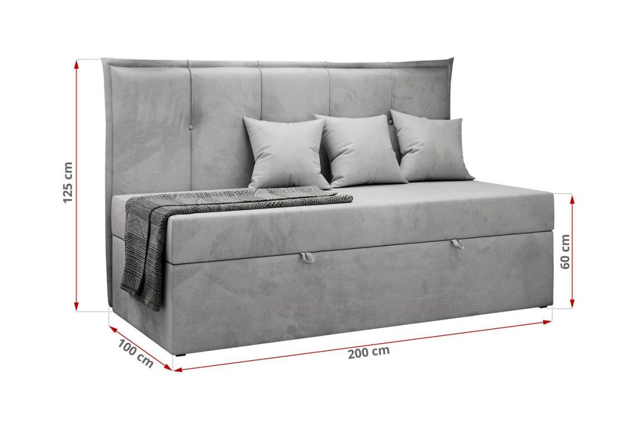 Łóżko młodzieżowe BANCO 90x200 - H3 - jasnoszary, welwet - topper T25