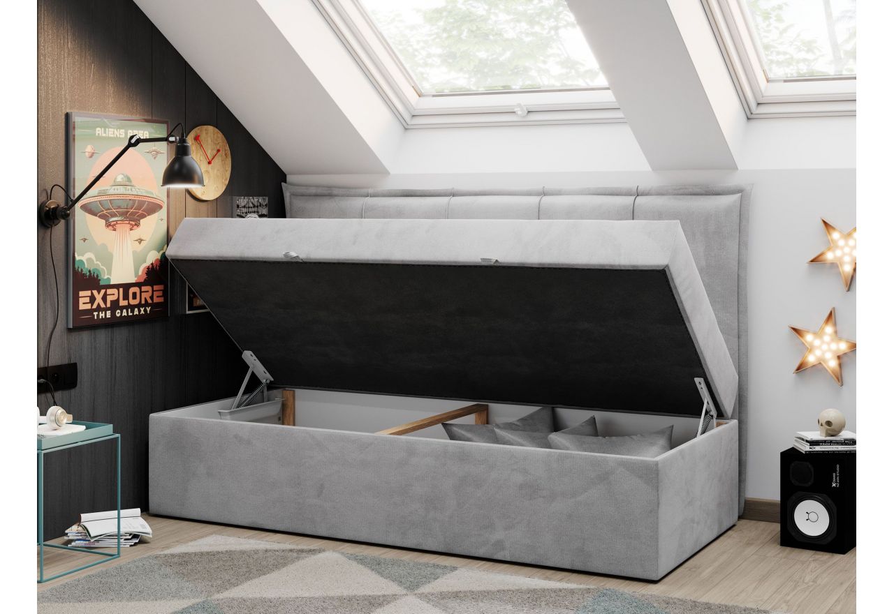 Łóżko młodzieżowe BANCO 90x200 - H3 - jasnoszary, welwet - topper T25