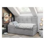 Łóżko młodzieżowe BANCO 90x200 - H3 - jasnoszary, welwet - topper T25