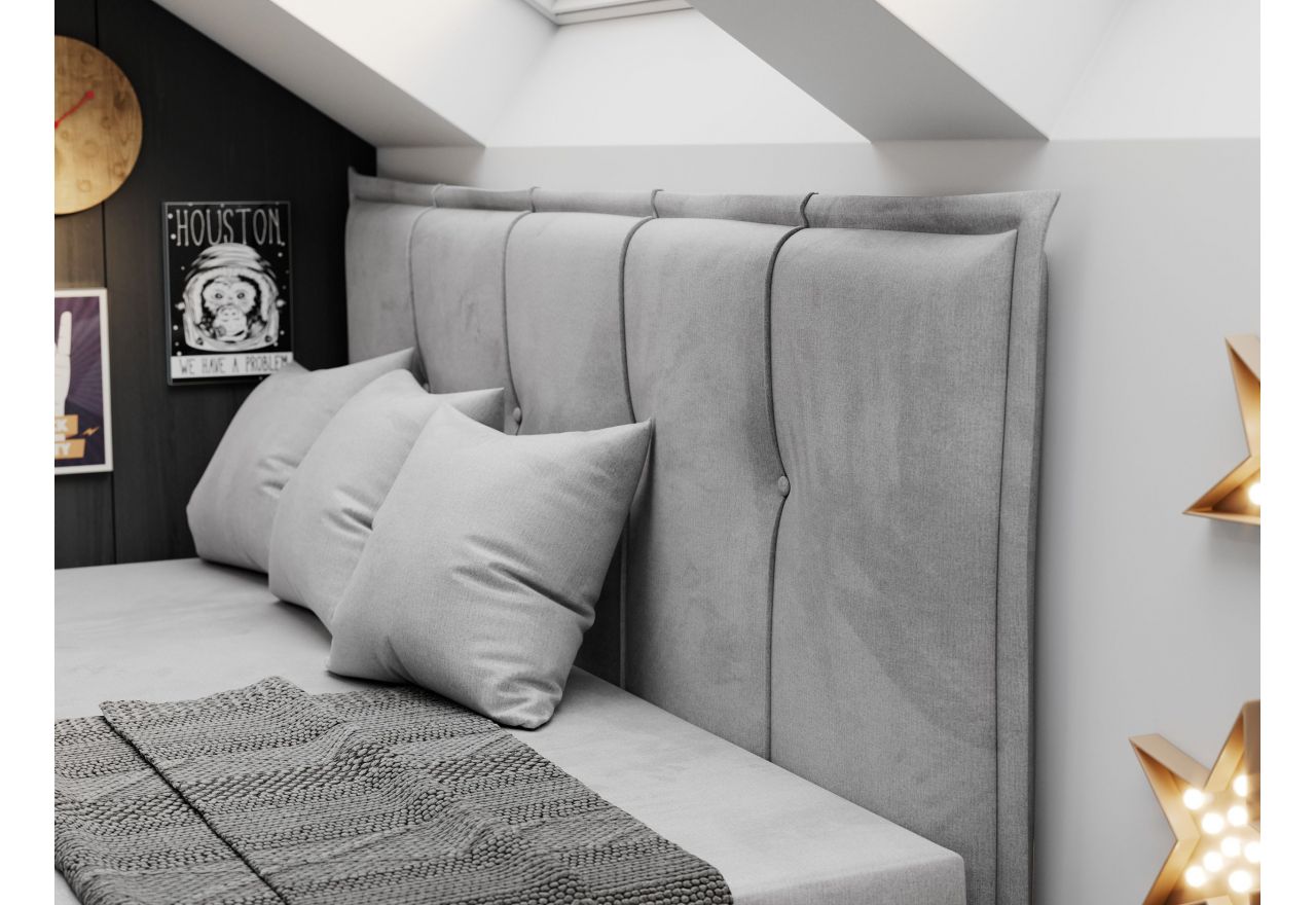 Łóżko młodzieżowe BANCO 90x200 - H3 - jasnoszary, welwet - topper T25