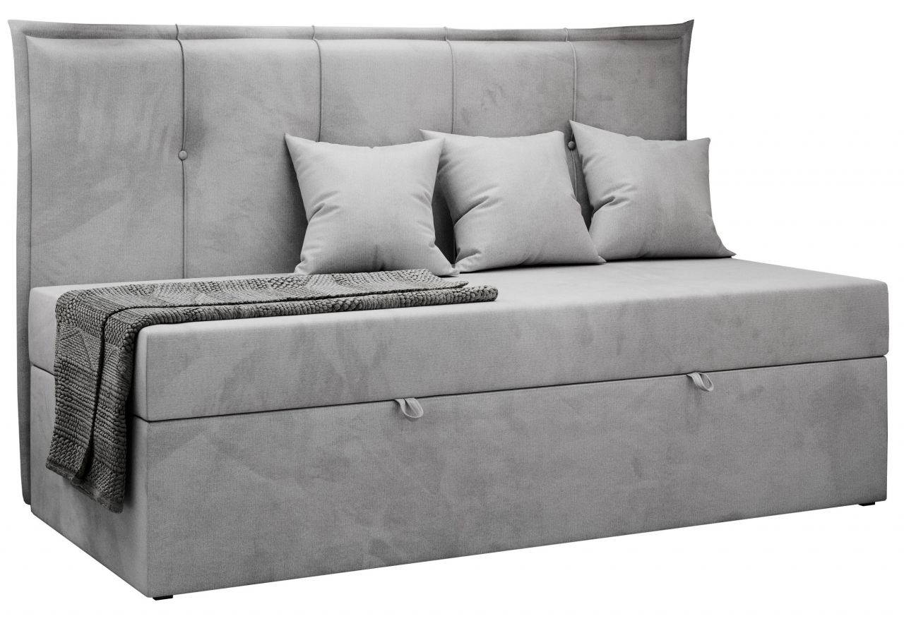 Łóżko młodzieżowe BANCO 90x200 - H3 - jasnoszary, welwet - topper T25