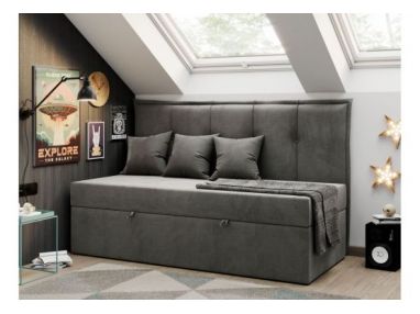 Łóżko młodzieżowe BANCO 90x200 - H3 - ciemnoszary, welwet - topper T25