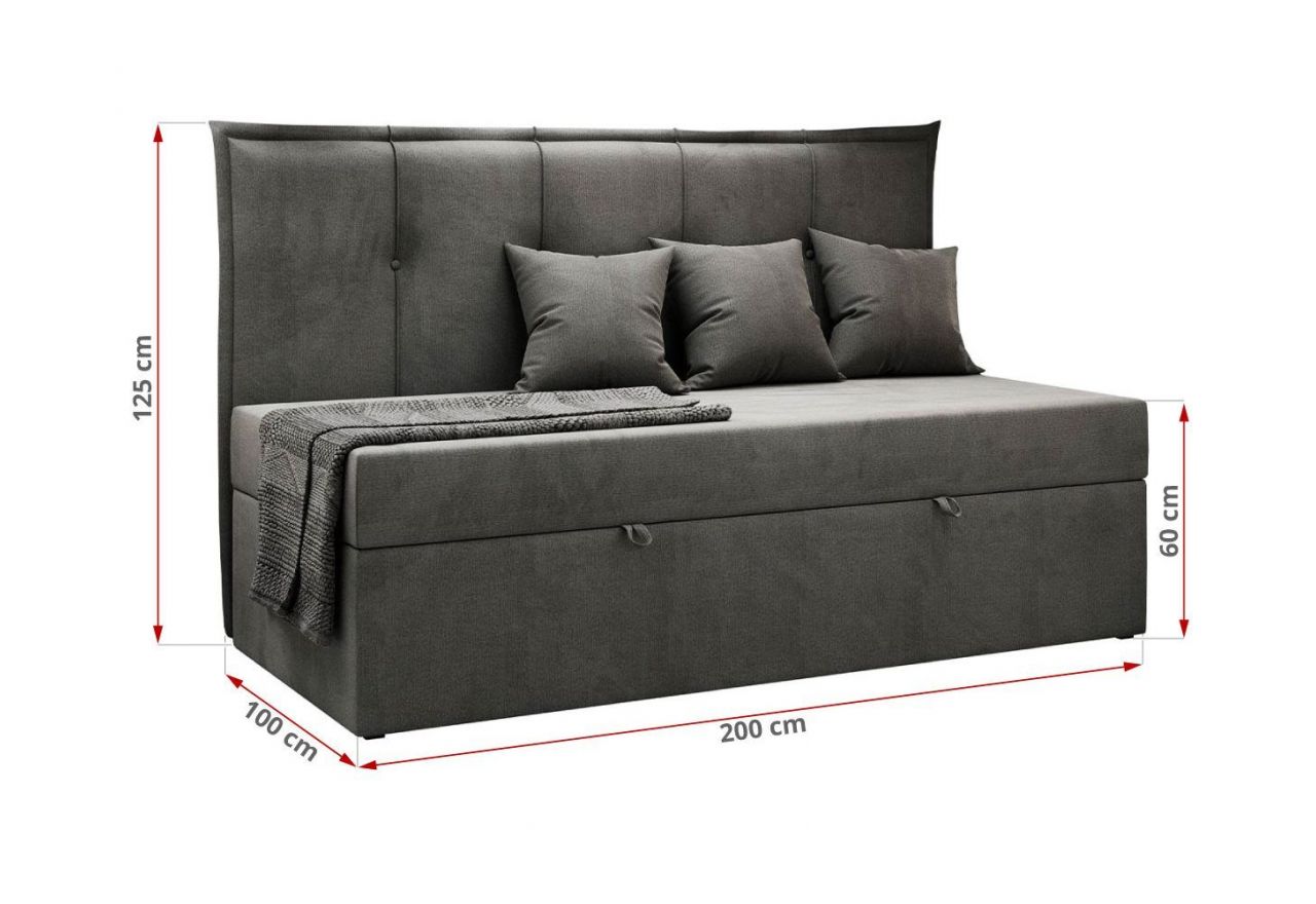 Łóżko młodzieżowe BANCO 90x200 - H3 - ciemnoszary, welwet - topper T25