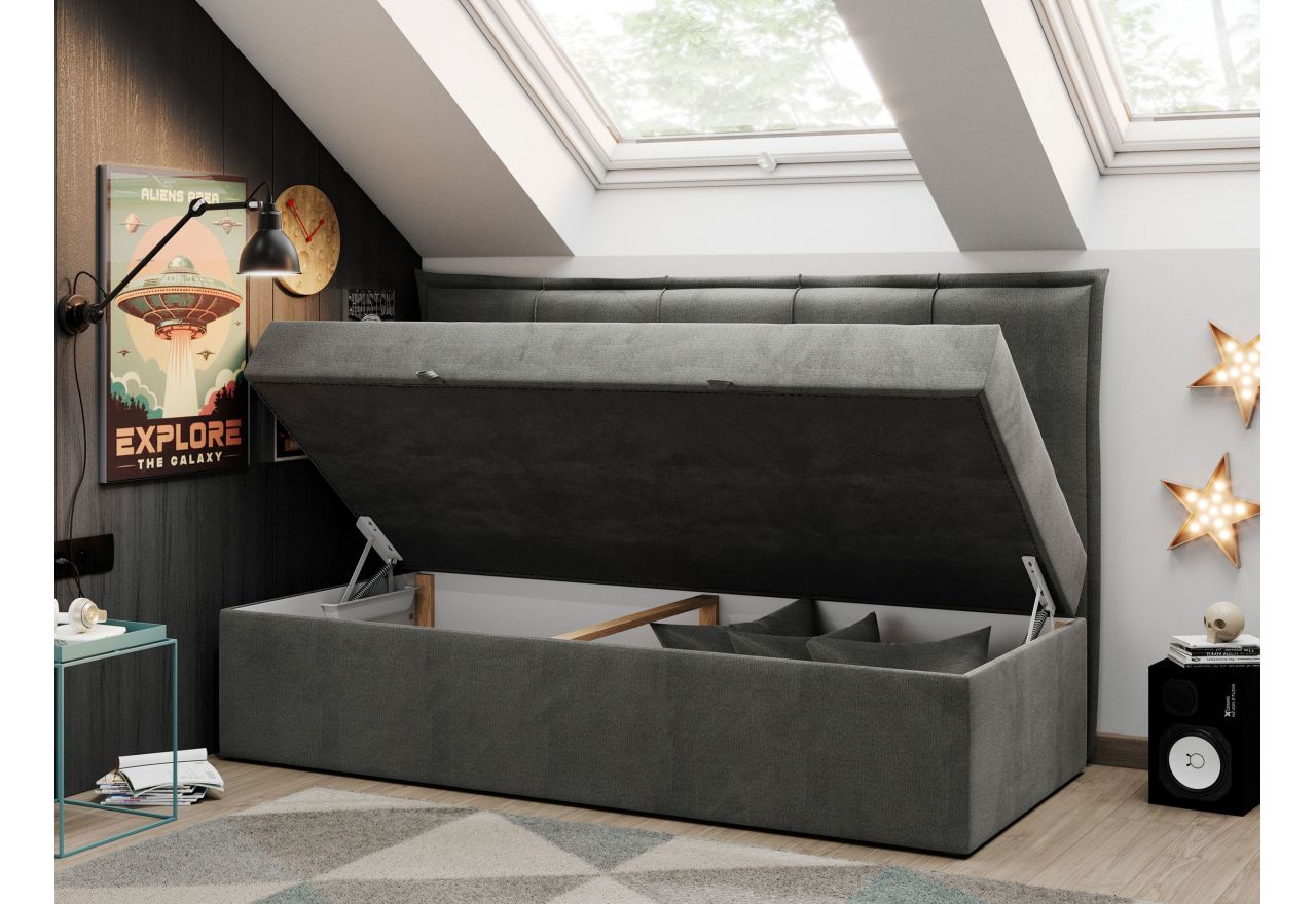 Łóżko młodzieżowe BANCO 90x200 - H3 - ciemnoszary, welwet - topper T25