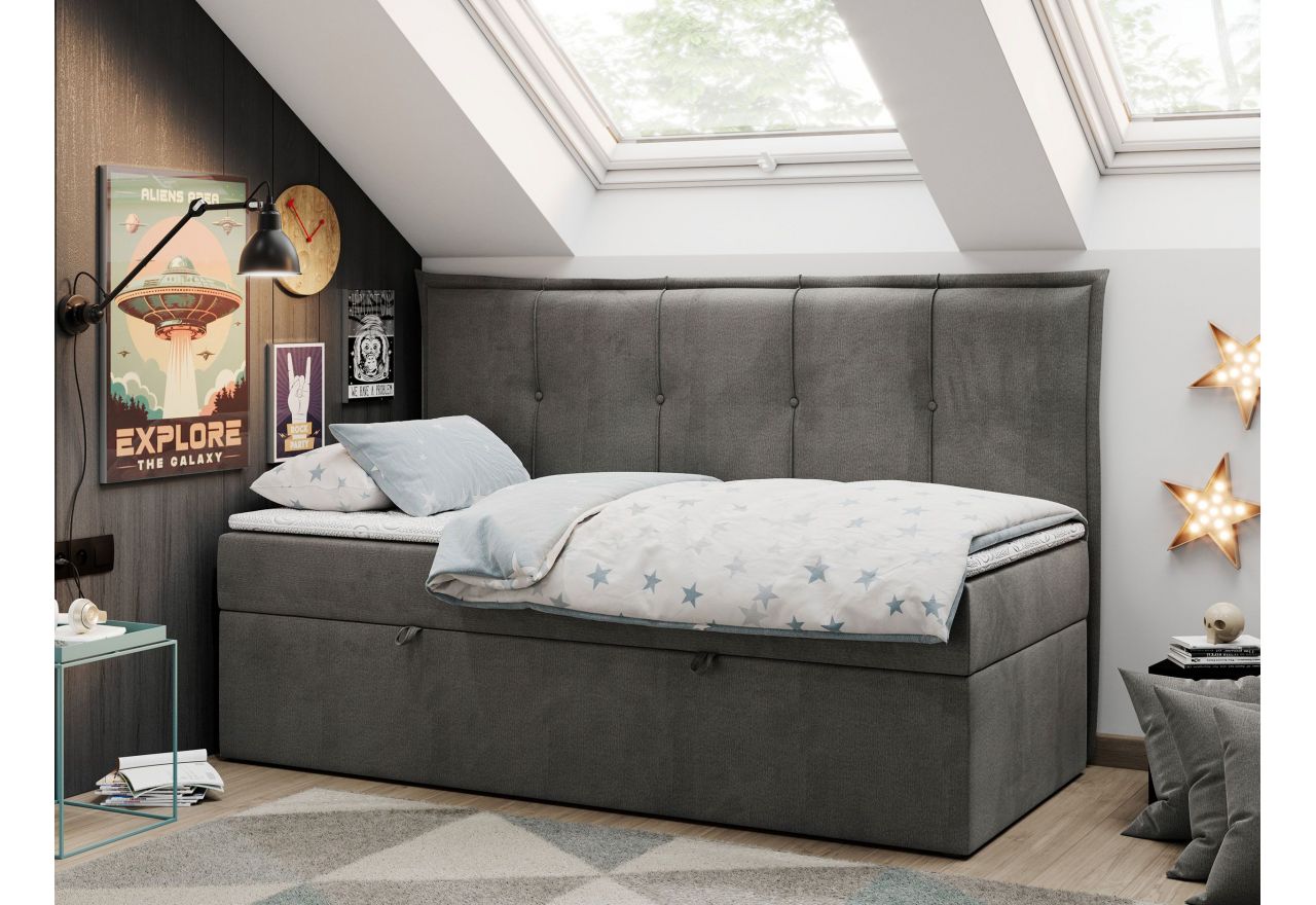 Łóżko młodzieżowe BANCO 90x200 - H3 - ciemnoszary, welwet - topper T25