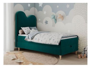 Łóżko młodzieżowe FLOW 90x180 - H3 - ciemnozielony, welwet - topper T25