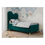 Łóżko młodzieżowe FLOW 90x180 - H3 - ciemnozielony, welwet - topper T25