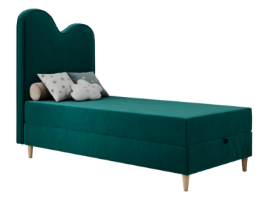 Łóżko młodzieżowe FLOW 90x180 - H3 - ciemnozielony, welwet - topper T25