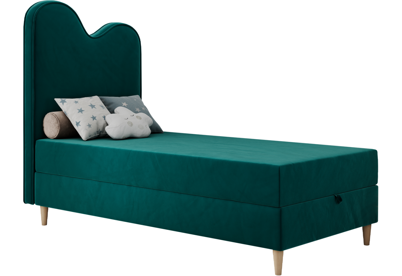 Łóżko młodzieżowe FLOW 90x180 - H3 - ciemnozielony, welwet - topper T25