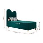 Łóżko młodzieżowe FLOW 90x180 - H3 - ciemnozielony, welwet - topper T25