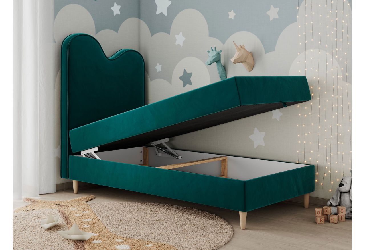 Łóżko młodzieżowe FLOW 90x180 - H3 - ciemnozielony, welwet - topper T25
