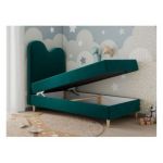 Łóżko młodzieżowe FLOW 90x180 - H3 - ciemnozielony, welwet - topper T25