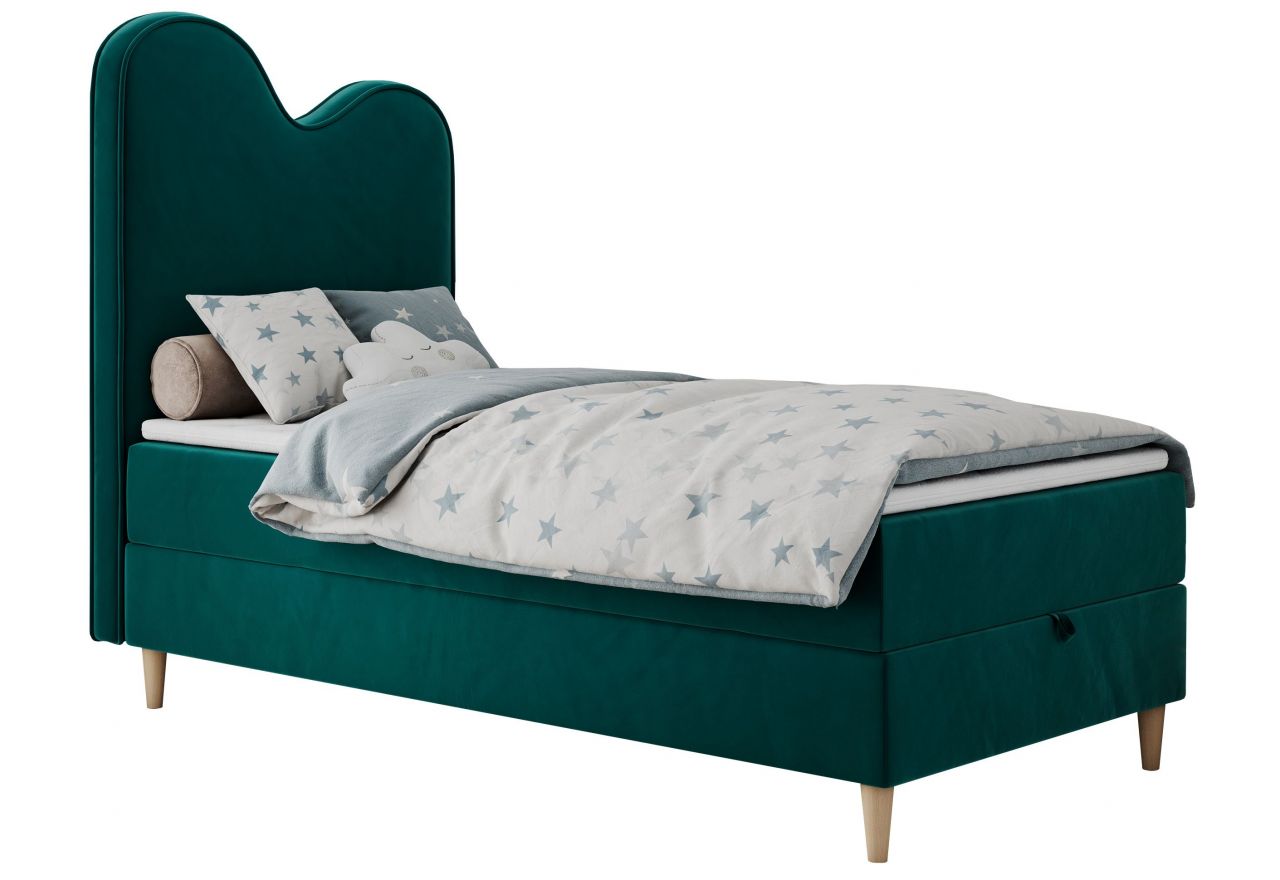 Łóżko młodzieżowe FLOW 90x180 - H3 - ciemnozielony, welwet - topper T25