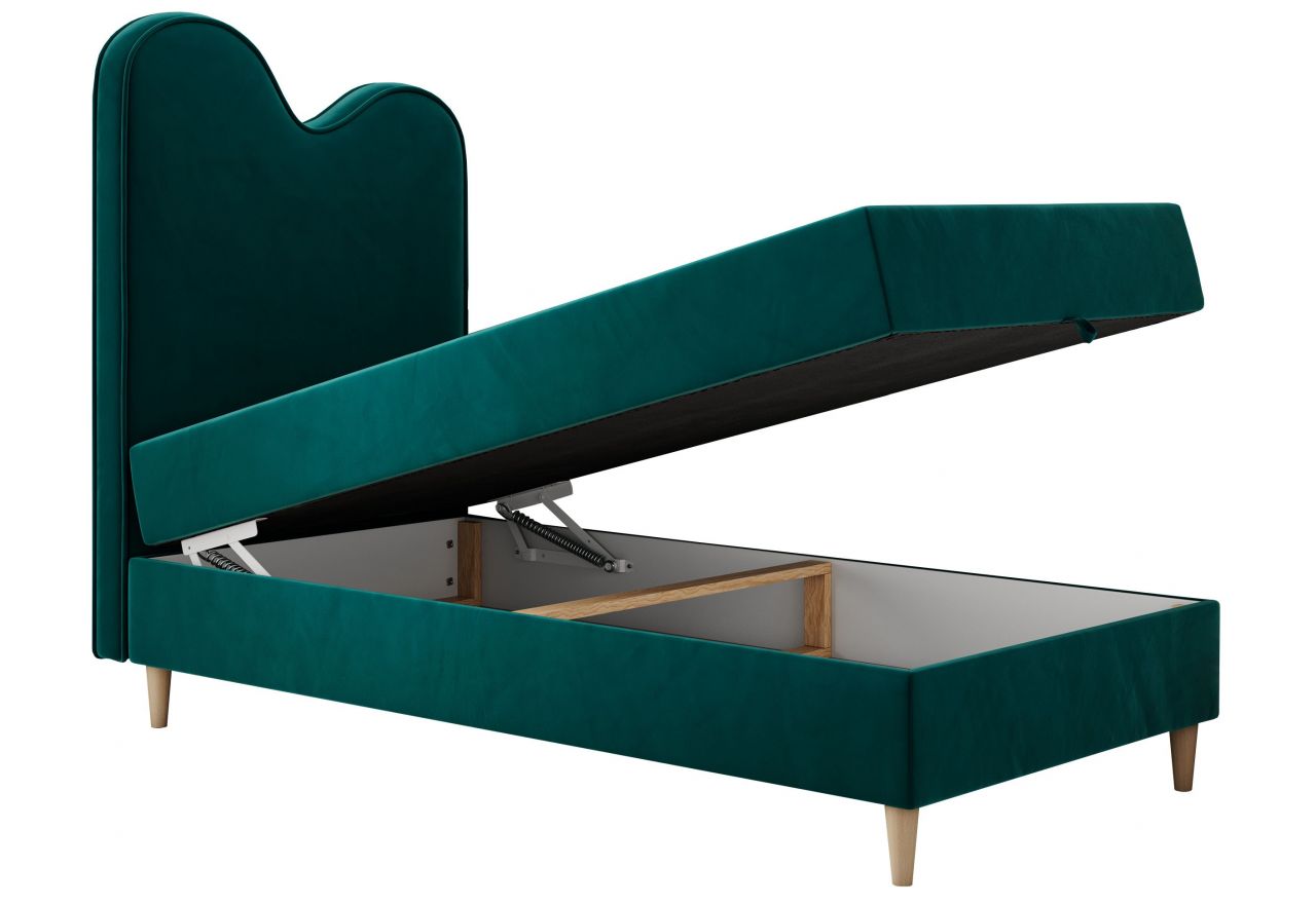 Łóżko młodzieżowe FLOW 90x180 - H3 - ciemnozielony, welwet - topper T25