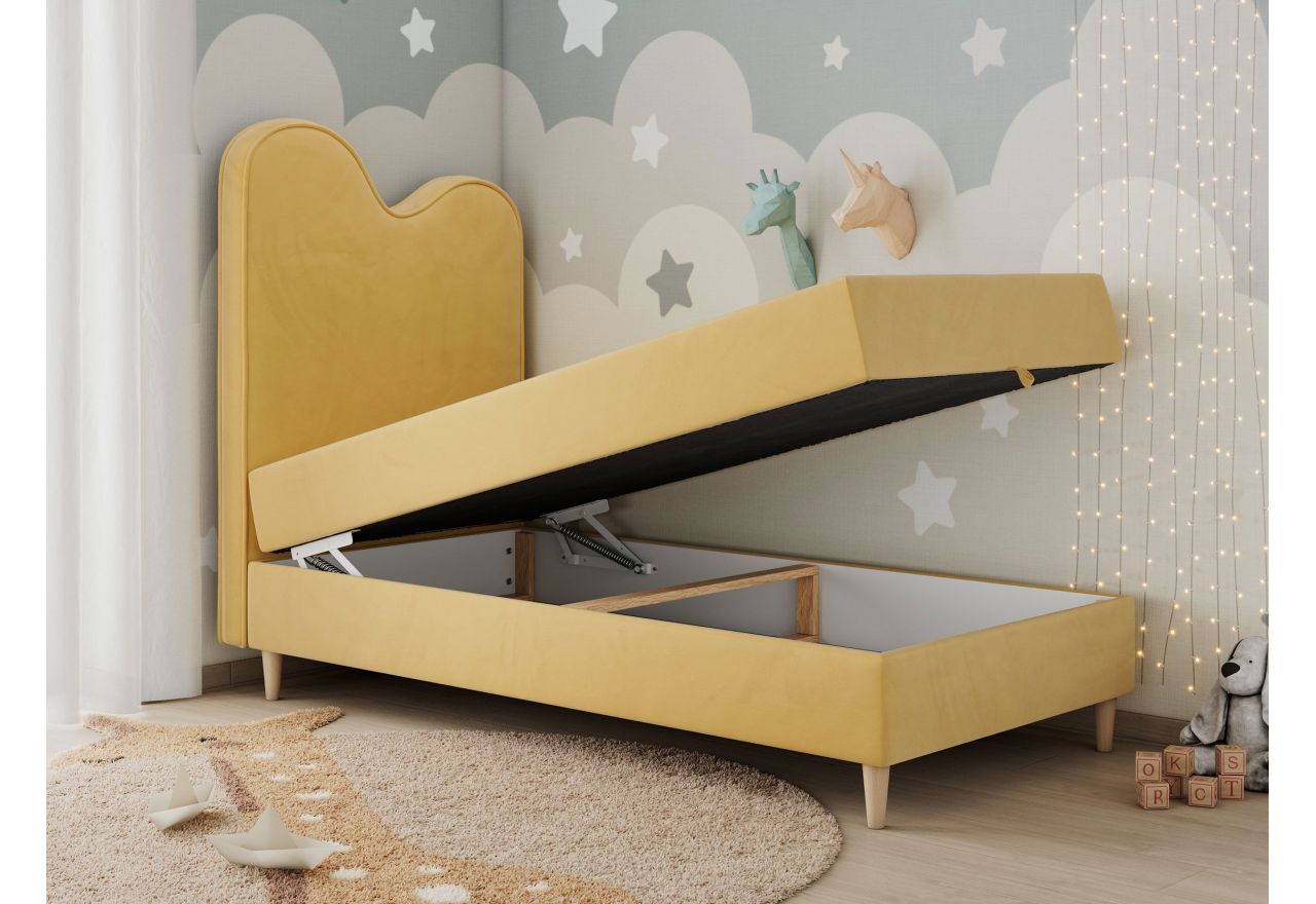 Łóżko młodzieżowe FLOW 90x180 - H3 - żółty, welwet - topper T25