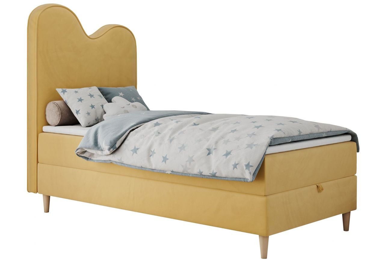 Łóżko młodzieżowe FLOW 90x180 - H3 - żółty, welwet - topper T25