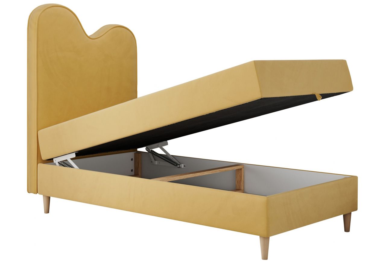 Łóżko młodzieżowe FLOW 90x180 - H3 - żółty, welwet - topper T25