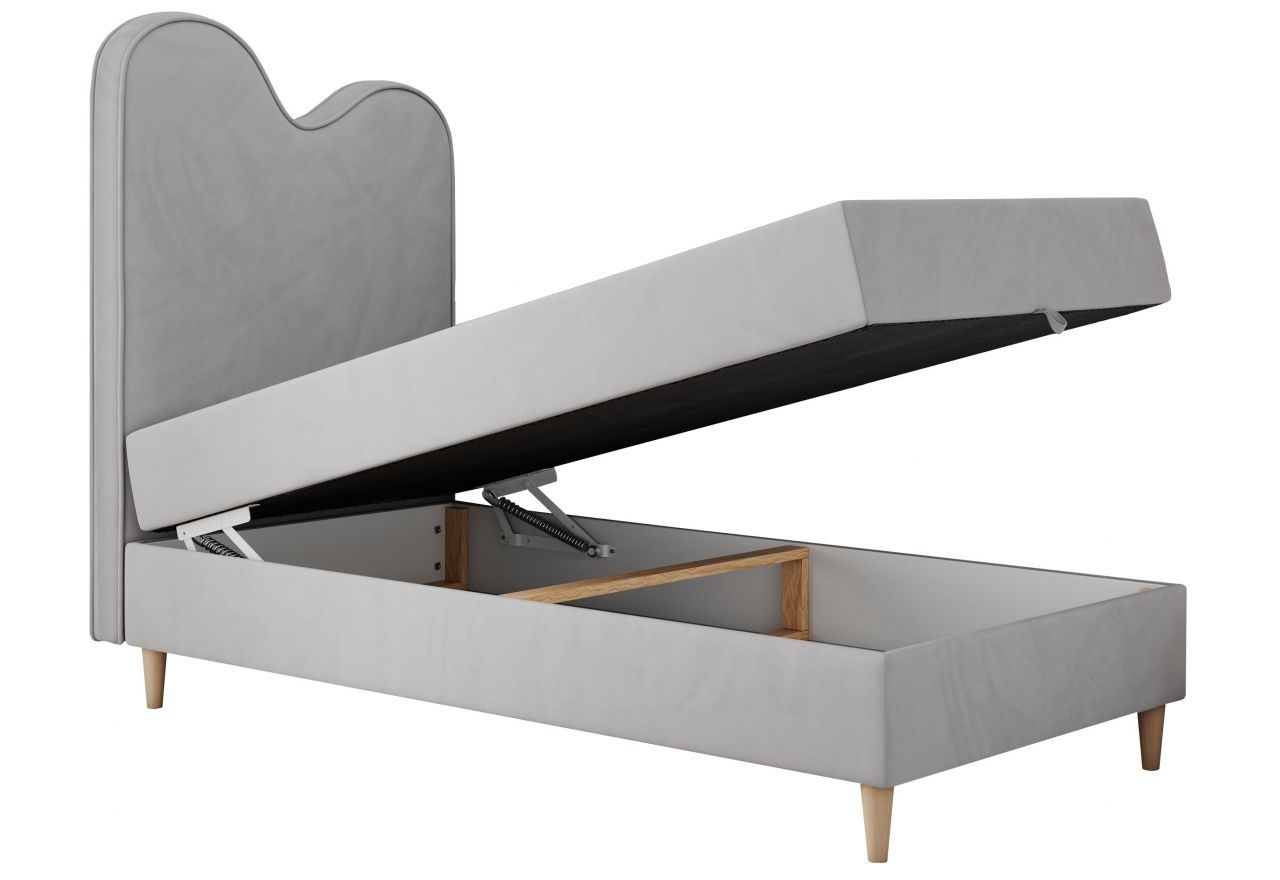 Łóżko młodzieżowe FLOW 90x180 - H3 - jasnoszary, welwet - topper T25