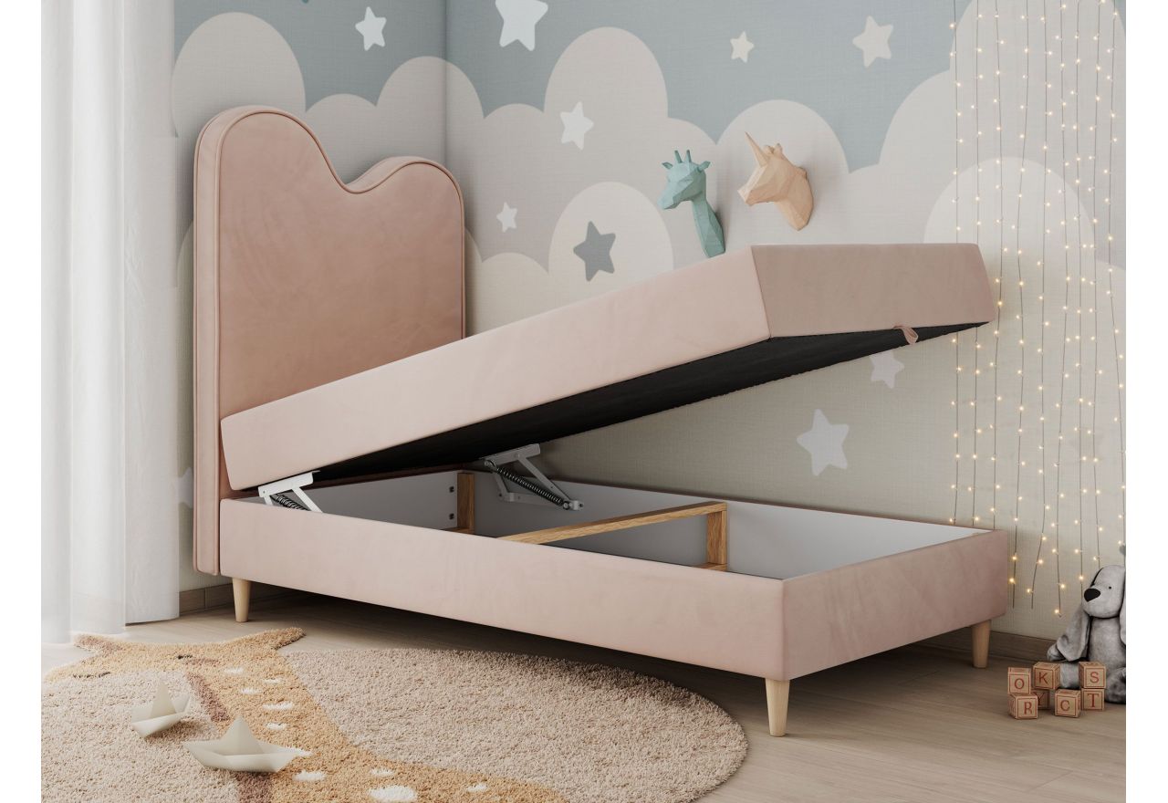 Łóżko młodzieżowe FLOW 90x180 - H3 - różowy, welwet - topper T25