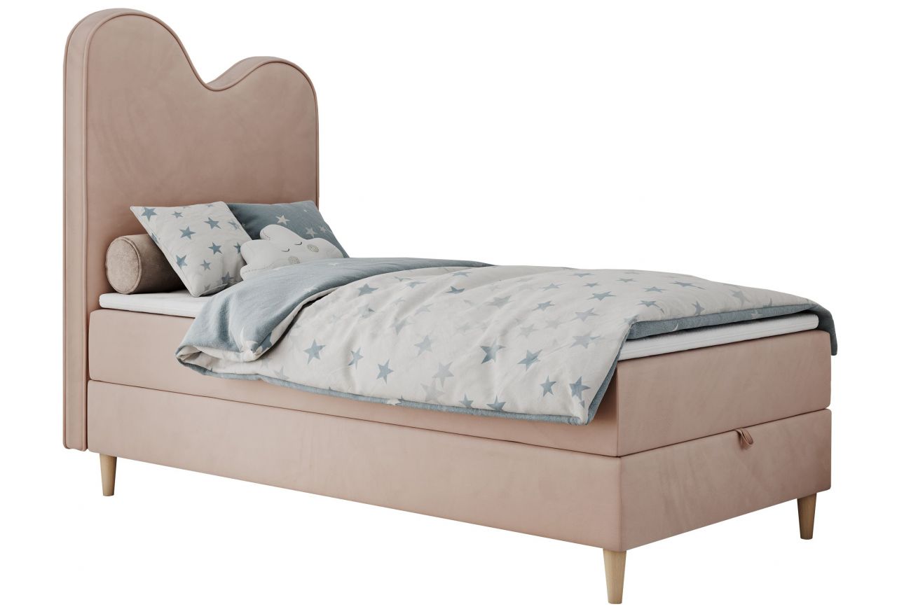 Łóżko młodzieżowe FLOW 90x180 - H3 - różowy, welwet - topper T25