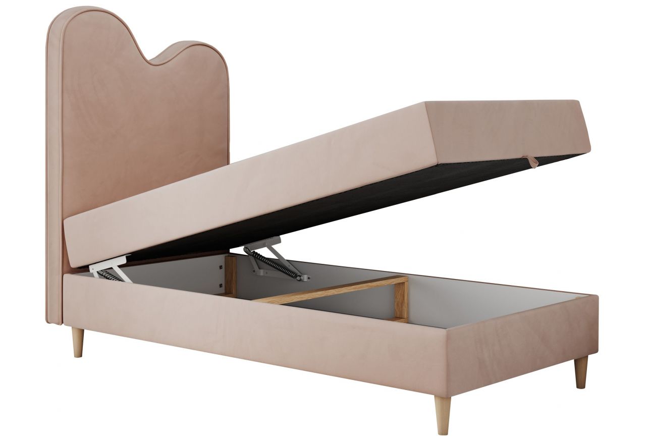 Łóżko młodzieżowe FLOW 90x180 - H3 - różowy, welwet - topper T25