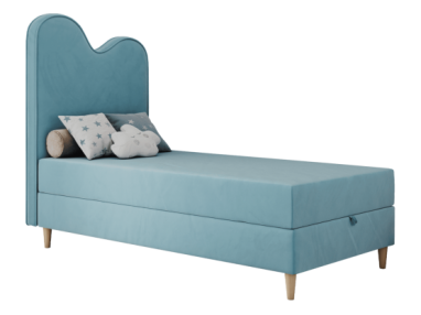 Łóżko młodzieżowe FLOW 90x180 - H3 - niebieski, welwet - topper T25