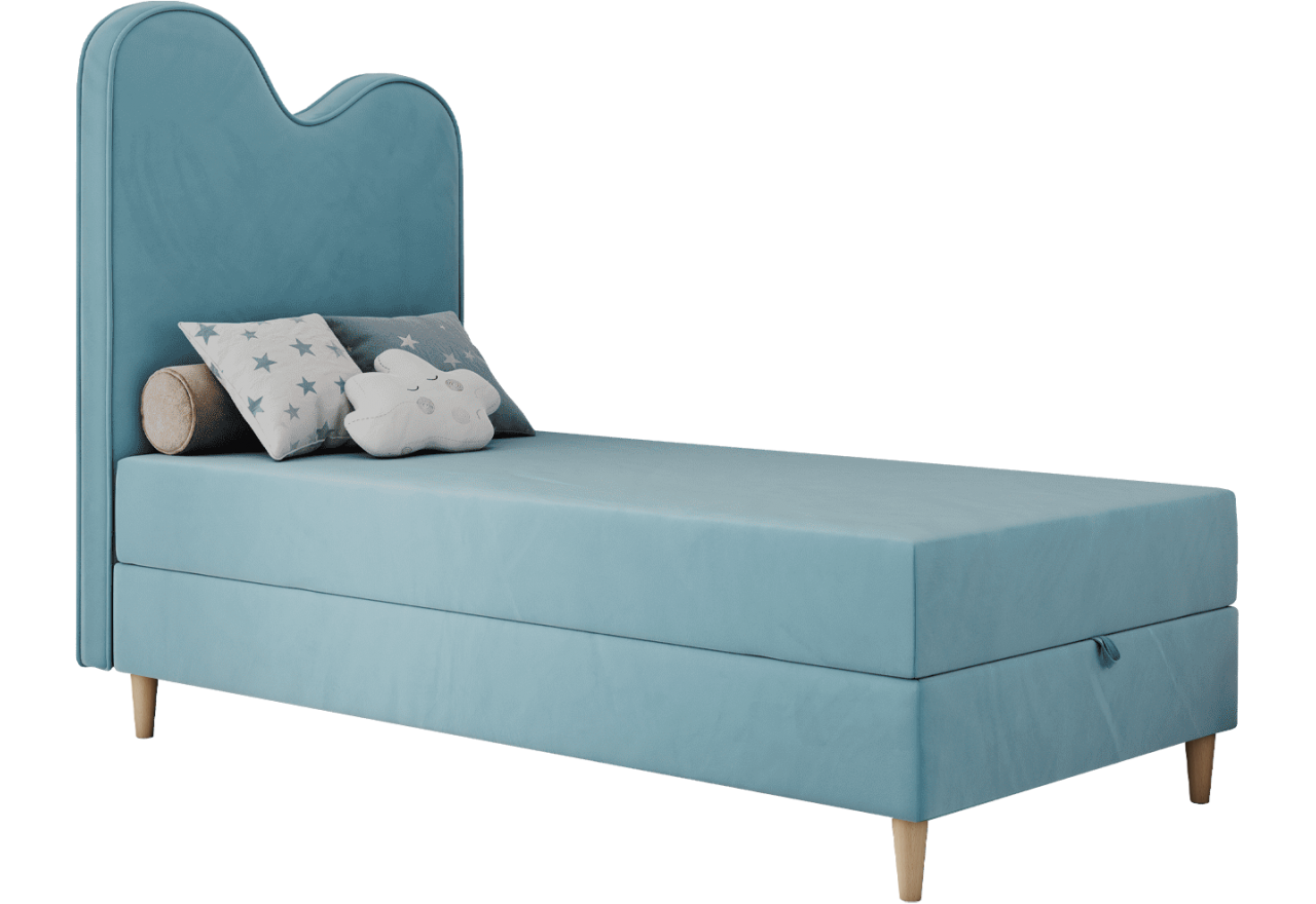 Łóżko młodzieżowe FLOW 90x180 - H3 - niebieski, welwet - topper T25