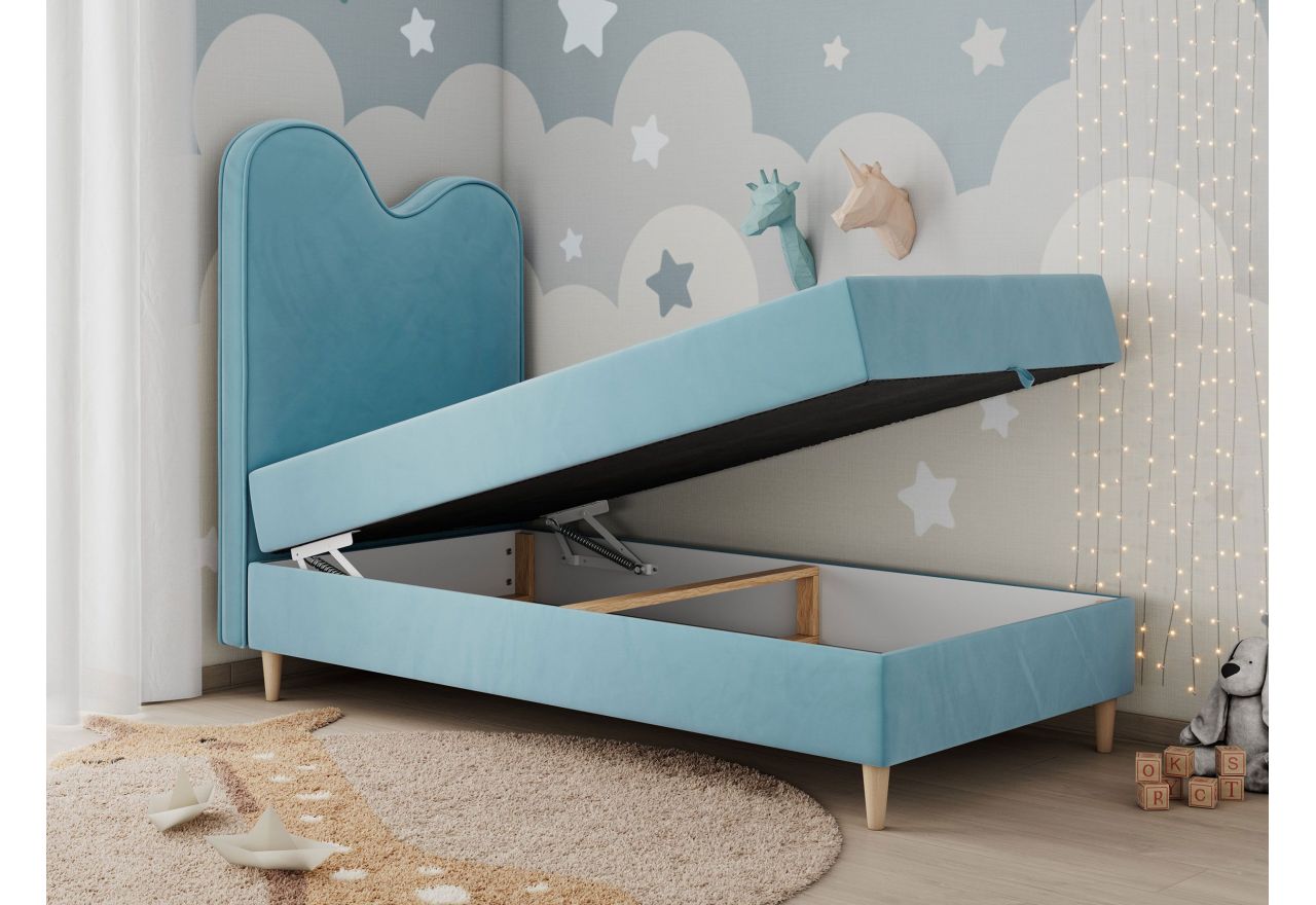 Łóżko młodzieżowe FLOW 90x180 - H3 - niebieski, welwet - topper T25