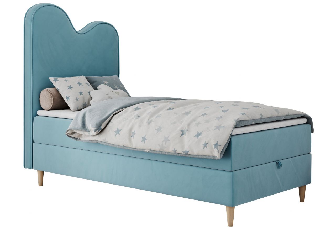 Łóżko młodzieżowe FLOW 90x180 - H3 - niebieski, welwet - topper T25