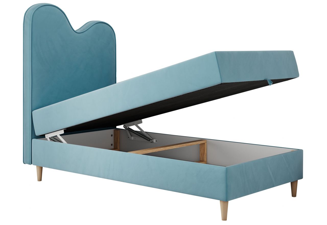 Łóżko młodzieżowe FLOW 90x180 - H3 - niebieski, welwet - topper T25